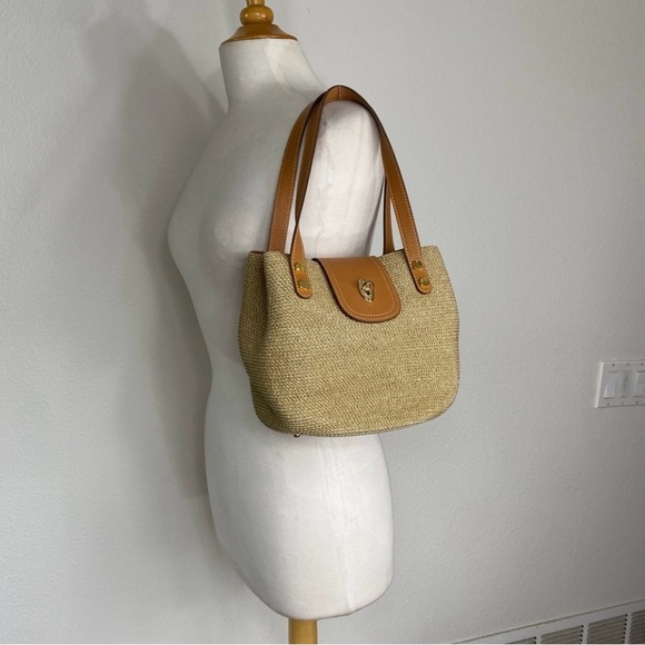 Eric Javits Women Tan Brown Rattan Flap Shoulder Purse Bag Boho Coastal Tropical - Picture 4 of 16